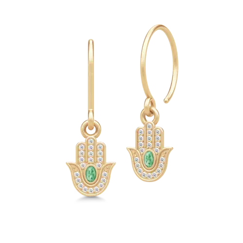 Hamsa Protection Earrings Green Turmalin