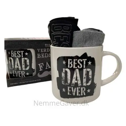 Krus til far - "BEST DAD EVER" - inkl. 2 par strømper