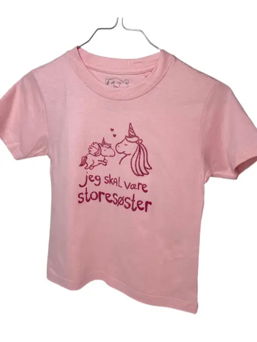 Jeg Skal Være Storesøster T-shirt S/S Enhjørning Rose - Legekammeraten.dk