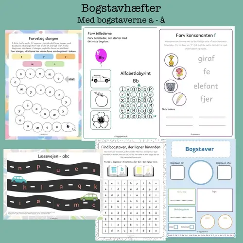 Bogstavhæfter - mange opgaver med bogstavøvelser (Print selv)