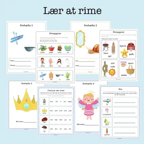 Rimhæfter fra 3år - opgaver med rim (Print selv)