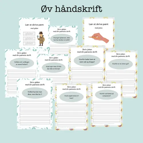 Øv håndskrift - med jokes og gåder (Print-selv)