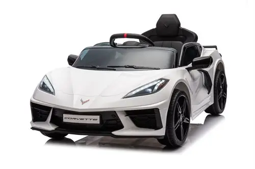 Corvette Stingray C8 hvid, 12V  med gummihjul og lædersæde