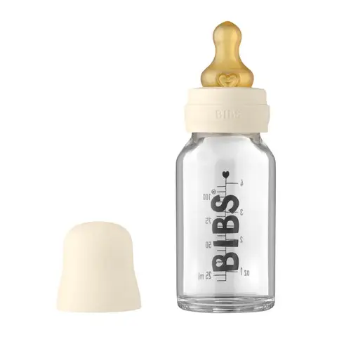 BIBS Bottle - Sutteflaskesæt - Glas - Latex/Rund - 110 ml. - Ivory