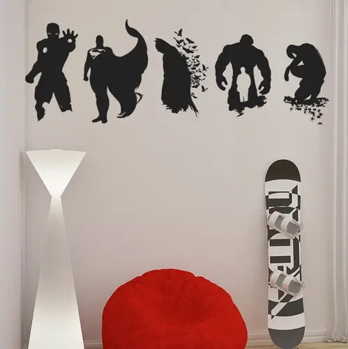 5 stk Superhelte - Silhuetter - Wallsticker