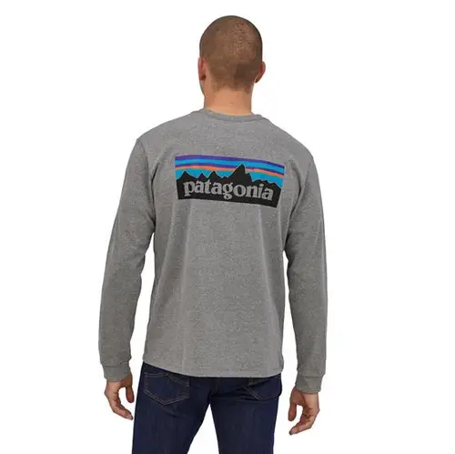 Patagonia Mens L/S P-6 Logo Responsibili-Tee, Gravel Heather