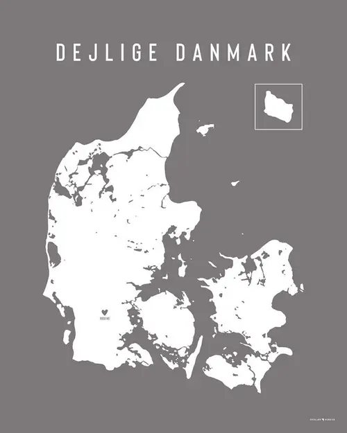 Plakat Danmarkskort, mørk grå