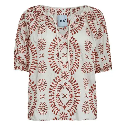 Minus Rekia v-neck blouse - Barn red emb.