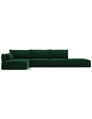 Kaelle venstrevendt chaiselongsofa i velour B386 x D166 cm - Flaskegrøn