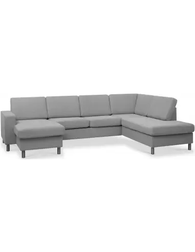 Panset U-sofa i polyester B295 x D197 cm - Børstet alugrå/Grå