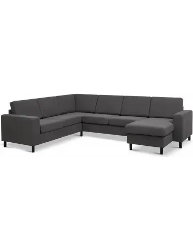 Panset hjørnesofa med chaiselong i polyester B295 x D230 cm - Sort/Antracit