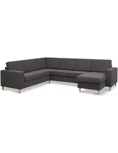 Panset hjørnesofa med chaiselong i polyester B295 x D230 cm - Natur/Antracit