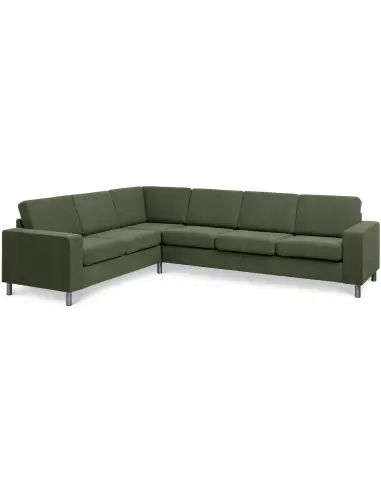 Panset hjørnesofa i polyester B295 x D230 cm - Børstet alugrå/Mosgrøn