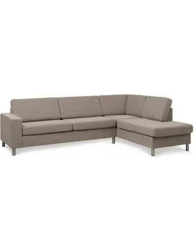 Panset højrevendt chaiselongsofa i polyester B279 x D197 cm - Børstet alugrå/Lysebrun