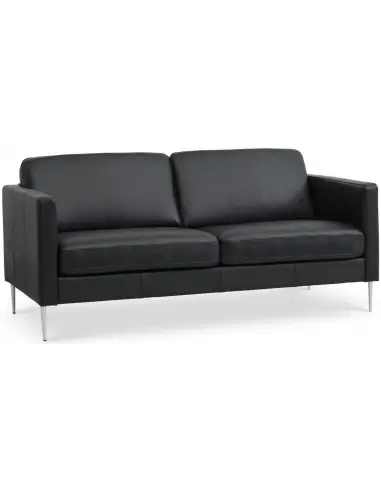 Askset 2-personers sofa i semi-anilin læder B180 x D86 cm - Børstet alugrå/Sort