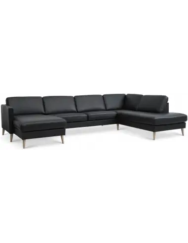 Askset højrevendt U-sofa i semi-anilin læder B336 x D219 cm - Natur/Sort