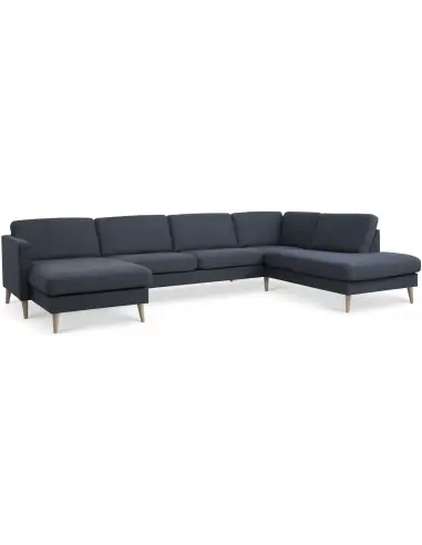 Askset højrevendt U-sofa i polyester B336 x D219 cm - Natur/Navy