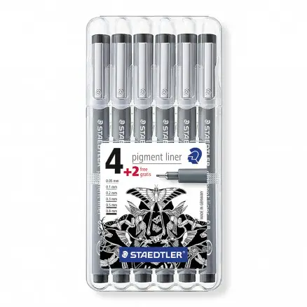 Staedtler Pigment Liner Tuscher/Tusser Sort 0,05-0,8mm - 6 stk