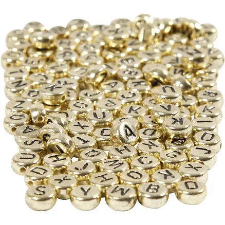 Bogstavperler, guld, diam. 7 mm, hulstr. 1,2 mm, 165 g/ 1 pk.