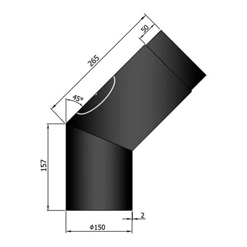 Bøjning 45Â° m. Dør Kort/Lang Ø150 mm - Sort