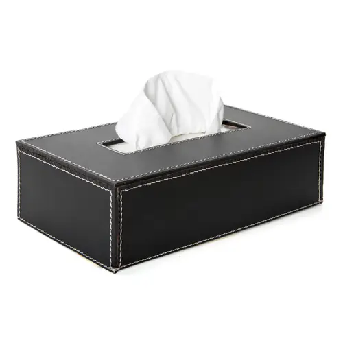 Ørskov Tissue Box Læder L: 24 B:12,5 H:7 - Sort m. hvide syninger