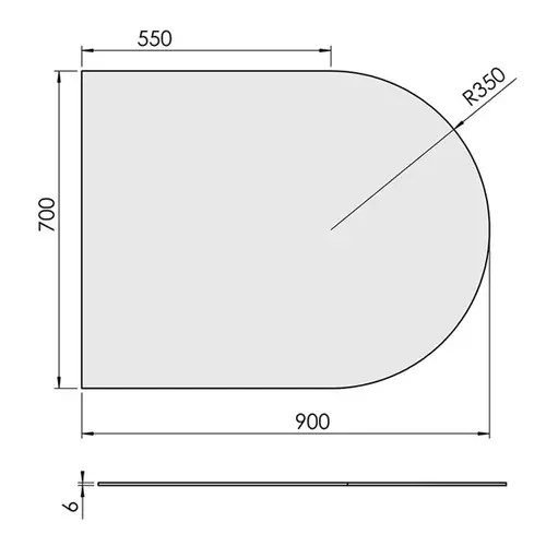 Glasgulvplade Halvcirkel - 70 x 90 cm