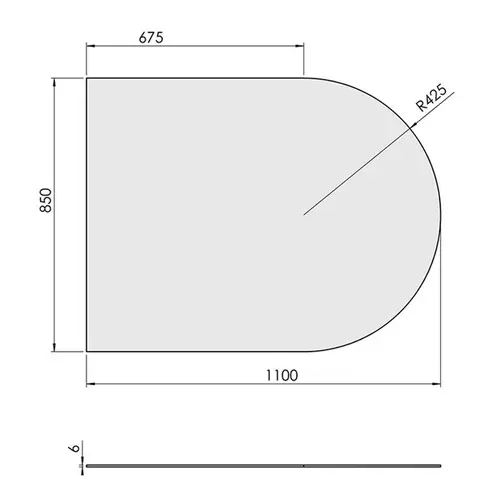 Glasgulvplade Halvcirkel - 85 x 110 cm