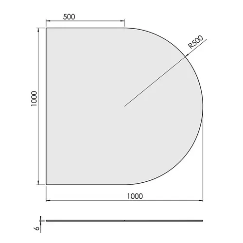 Glasgulvplade Halvcirkel - 100 x 100 cm