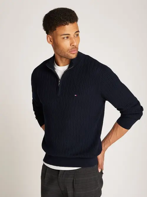 HERRINGBONE STRUCTURE ZIP MOCK