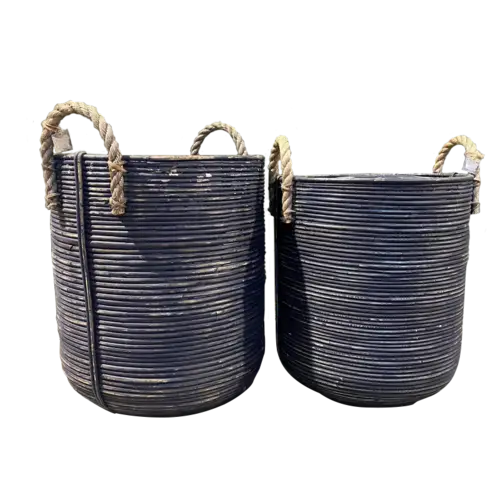 GrowDesign Basket blue Stripe Rattan sæt  2 stk.