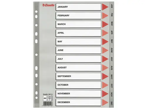 Register A4 Esselte Jan-dec grå