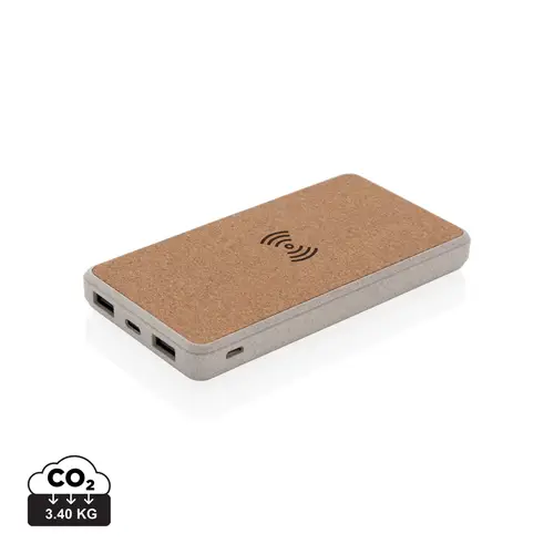 Kork & Hvedestrå - 8.000 mAh 5W Trådløs Powerbank, Khaki