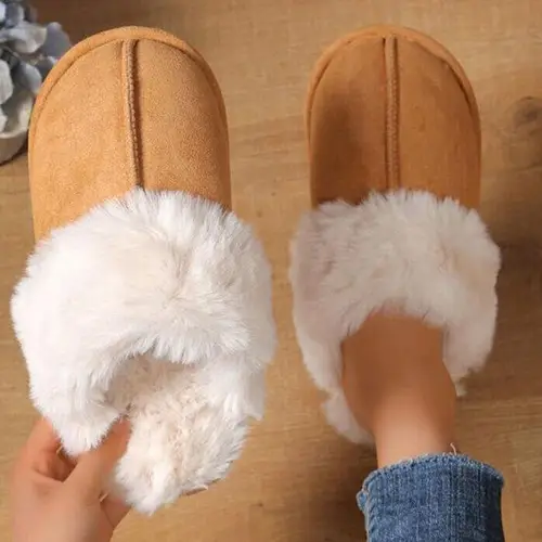 Slippers med pels camel - 41