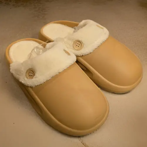 Dame slippers med foer khaki - 40/41