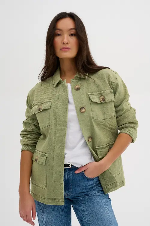 My Essentials Wardrobe - My Essential Wardrobe  Jacket Dusty Olive Wash - 38 - Army