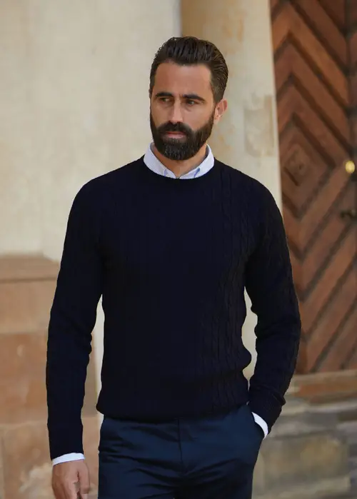 Merino Cable Knit, Dark Navy - Str: S - Cotton