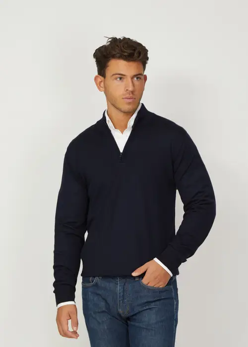 Merino Half Zip, Dark Navy - Str: S - Cotton