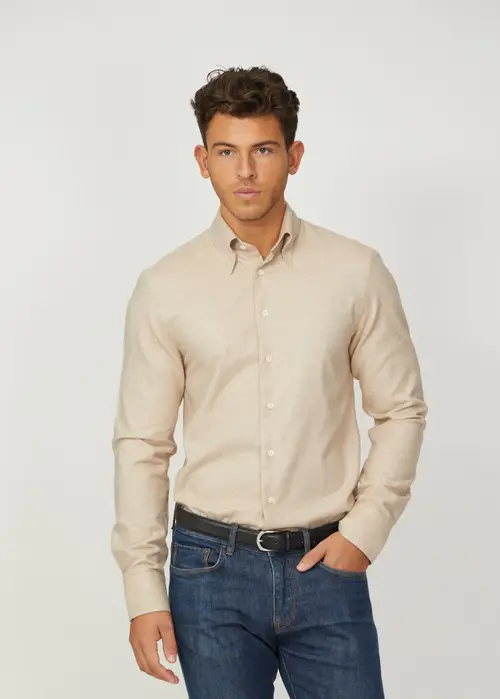 Cashmere-Cotton Shirt, Light Camel - Str: S