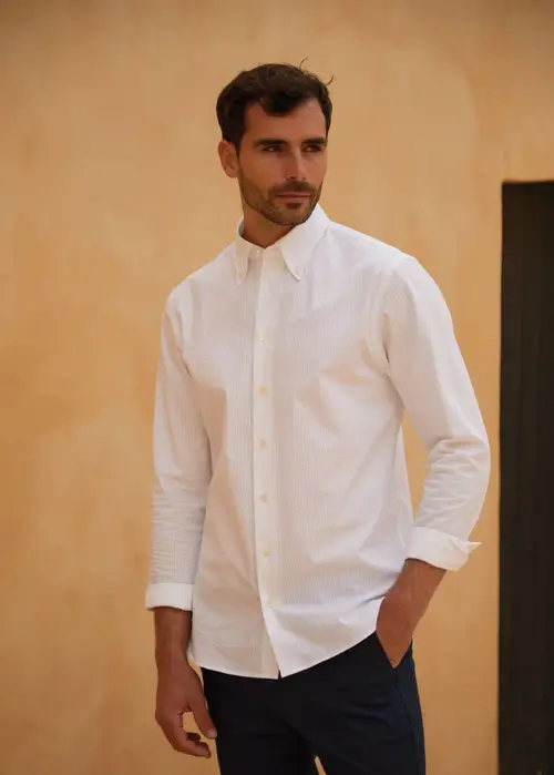 Seersucker Shirt, Pure White - Str: M - Cotton