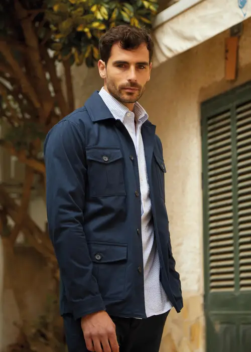 Brushed Cotton Safari Jacket, Navy - Str: XS