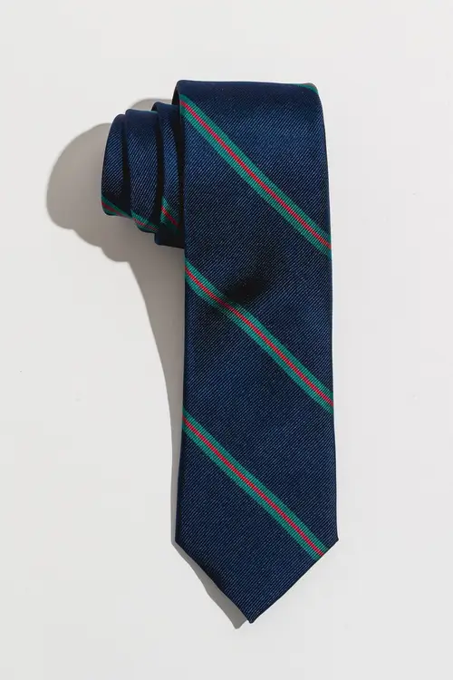 Navy Green Red Thin Stripes Silk Tie