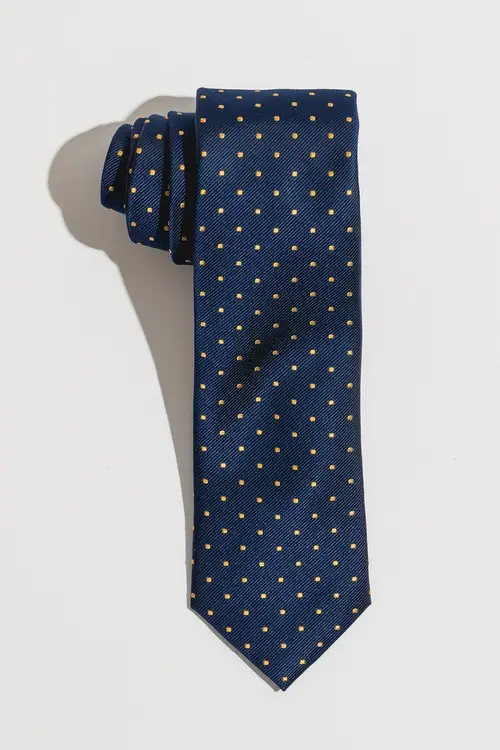 Navy Yellow Dots Silk Tie