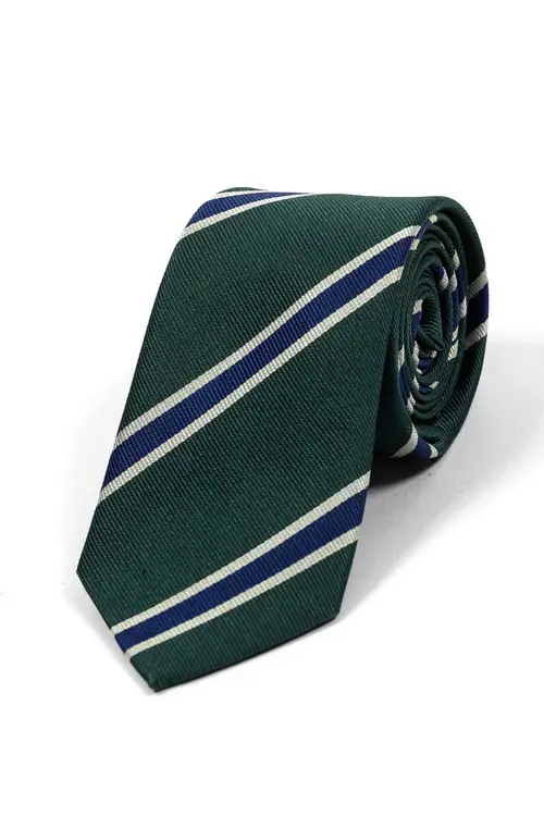 Green Striped Preppy Silk