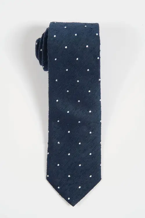 Shantung Navy White Dot Silk Tie