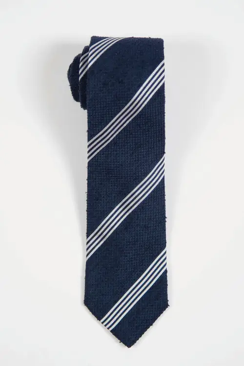 Shantung Navy White Striped Silk Tie