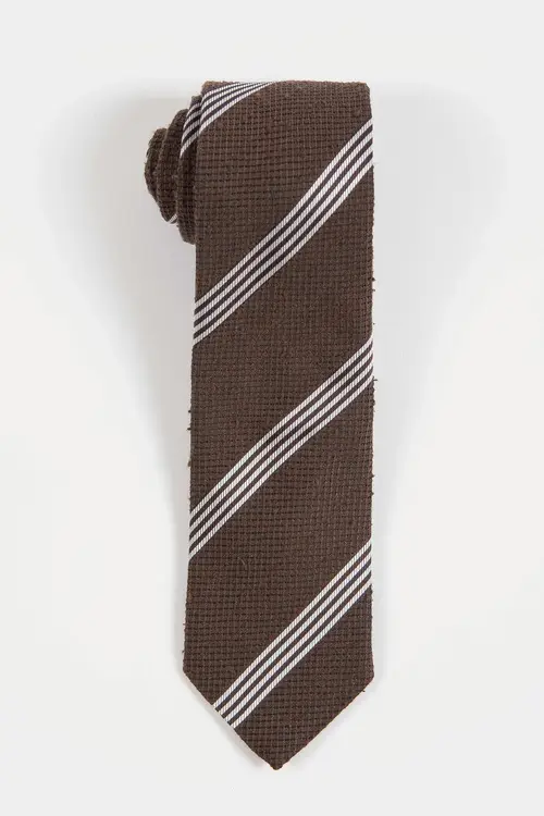 Shantung Brown White Striped Silk Tie