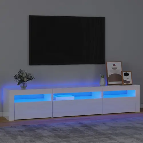 vidaXL tv-skab med LED-lys 195x35x40 cm hvid højglans