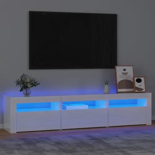 vidaXL tv-skab med LED-lys 180x35x40 cm hvid højglans