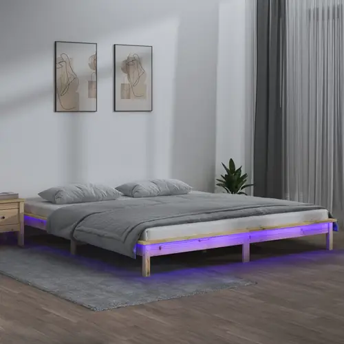 vidaXL sengeramme med LED-lys 200x200 cm massivt træ