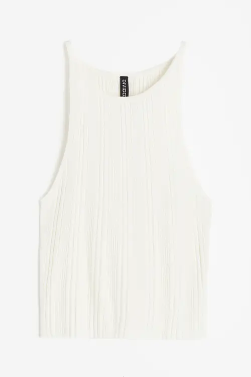 H&M Ribstrikket Tanktop Creme, Tanktoppe. Farve: Cream I størrelse XXXS